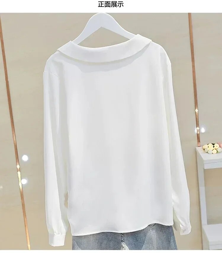 V-neck Chiffon Shirt Women's Spring and Autumn Long-sleeved Loose Shirt Joker Top