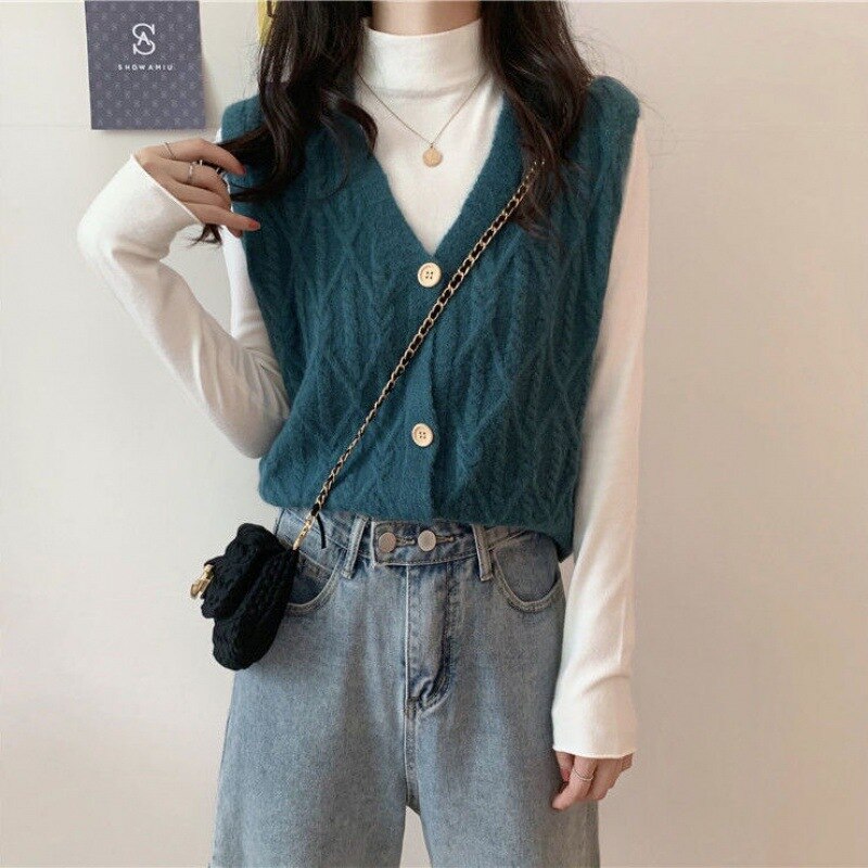 V-neck Knitted Cardigan Sweater Versatile Vest Women's Outerwear