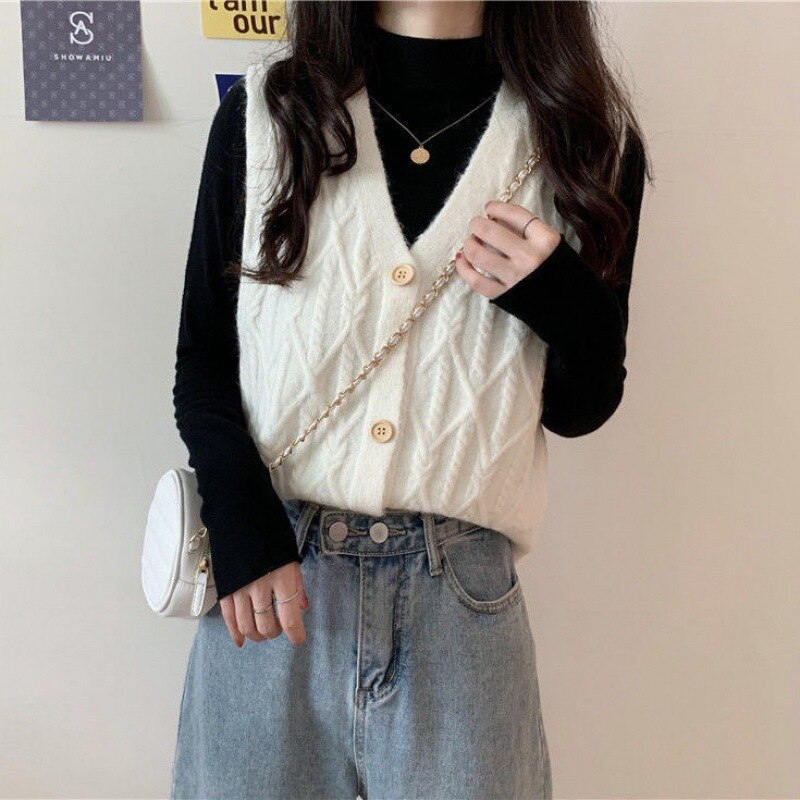 V-neck Knitted Cardigan Sweater Versatile Vest Women's Outerwear