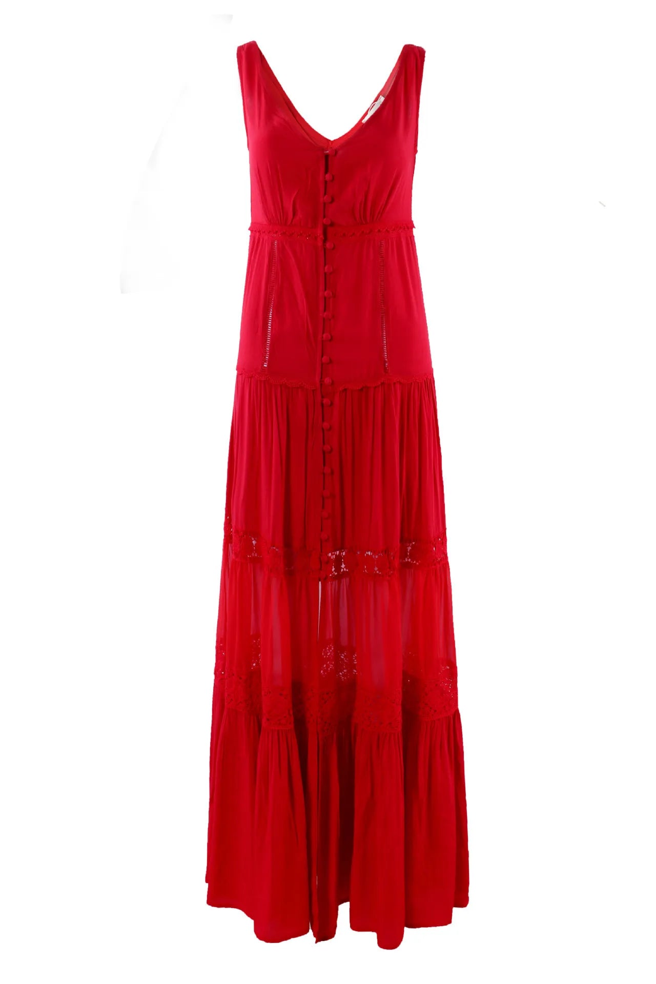 V-neck Spaghetti Straps Hollow Buttons Embroidery Split Long Dress