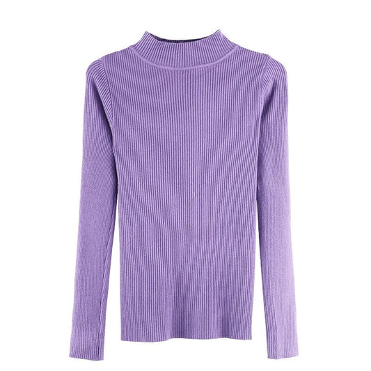 Women's 2023 Autumn/Winter Long Sleeved Underlay Slim Half High Collar Pullover Knitwear