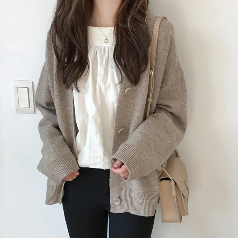 Women's 2023 BNw Solid Color Lazy Loose Knit Women's Sweater Cardigan Jacket