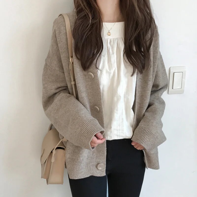 Women's 2023 BNw Solid Color Lazy Loose Knit Women's Sweater Cardigan Jacket