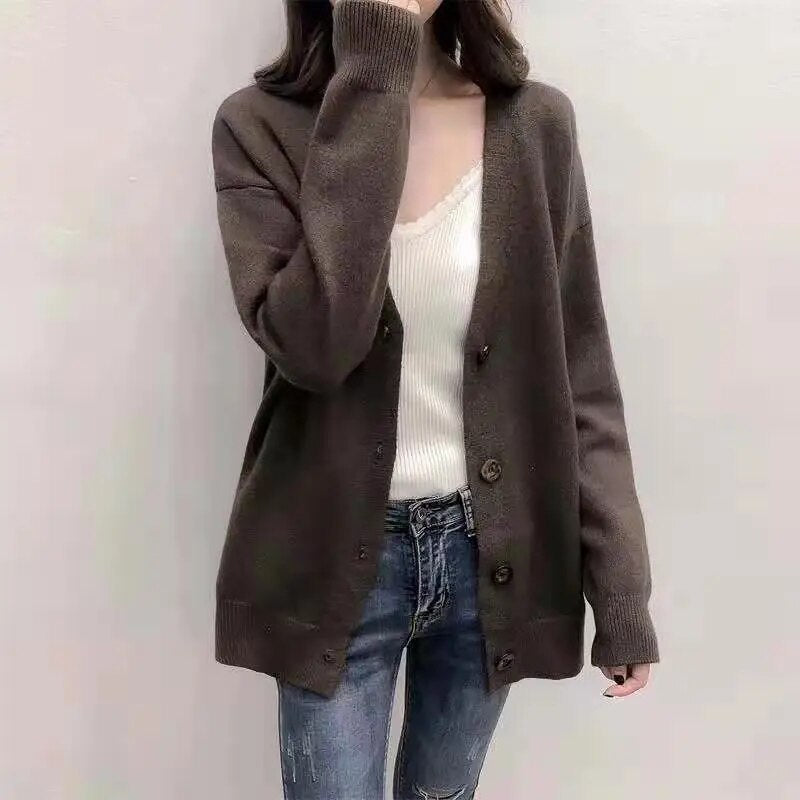 Women's 2023 BNw Solid Color Lazy Loose Knit Women's Sweater Cardigan Jacket