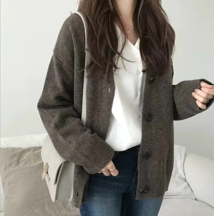 Women's 2023 BNw Solid Color Lazy Loose Knit Women's Sweater Cardigan Jacket