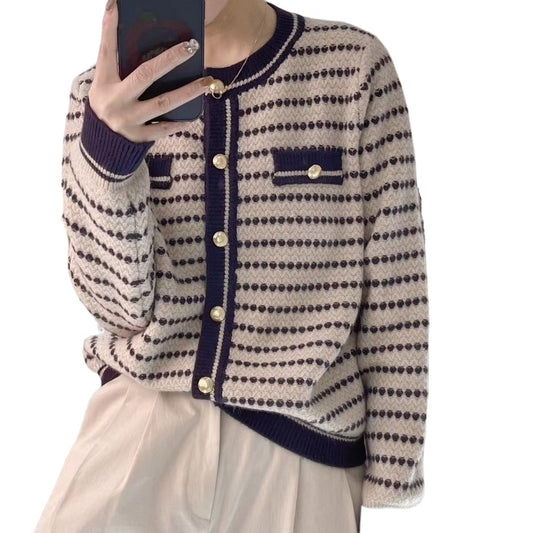 Women's 2023 New Long-sleeved Versatile Crewneck Knit Jacket Autumn Sweater Cardigan