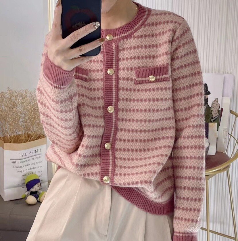 Women's 2023 New Long-sleeved Versatile Crewneck Knit Jacket Autumn Sweater Cardigan