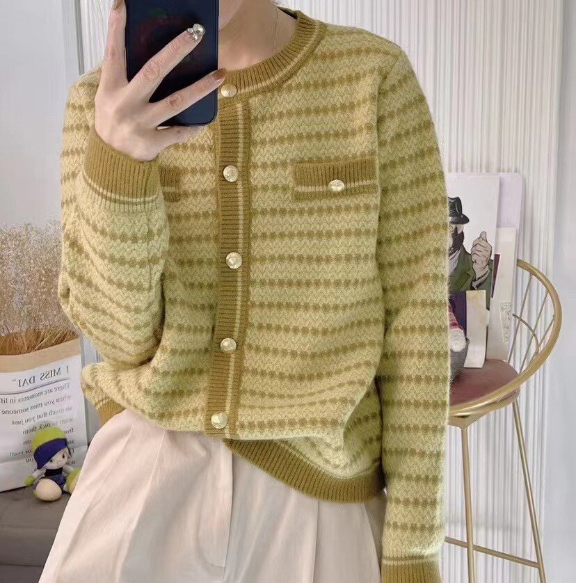 Women's 2023 New Long-sleeved Versatile Crewneck Knit Jacket Autumn Sweater Cardigan