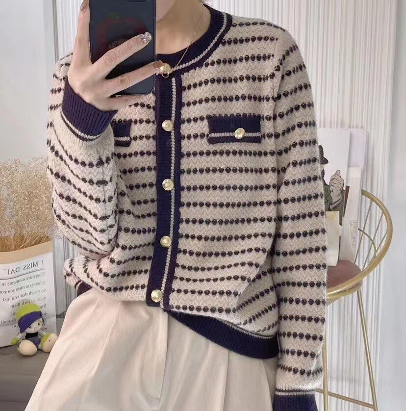 Women's 2023 New Long-sleeved Versatile Crewneck Knit Jacket Autumn Sweater Cardigan