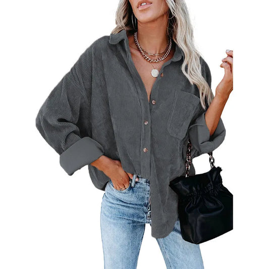 Women's Autumn and Winter Oversize Corduroy Loose Button Shirt Jacket