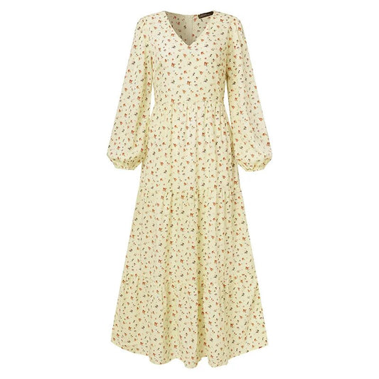 Women's Casual Chiffon Pullover V-neck Large Swing Print Dress