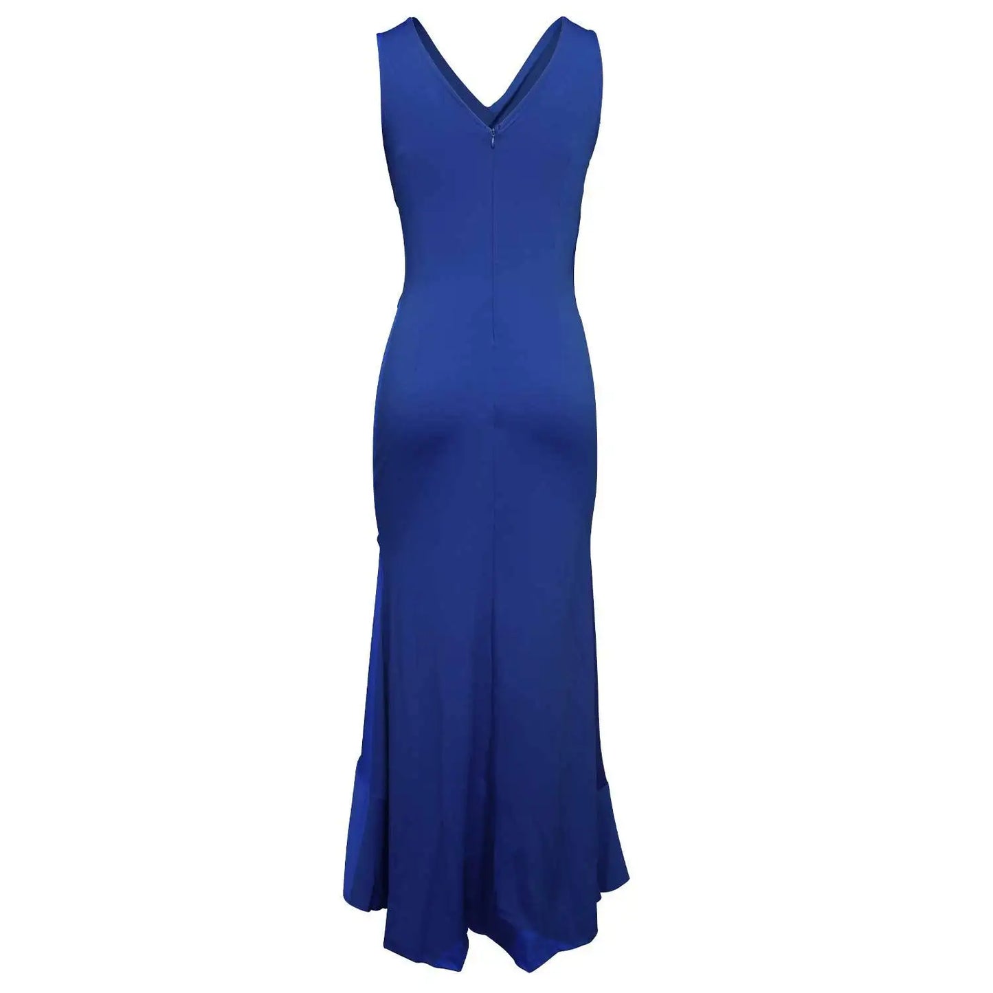 Women's Elegant V-Neck Sleeveless Split Slim Ruched Ruffles High Low Long Evening Dress