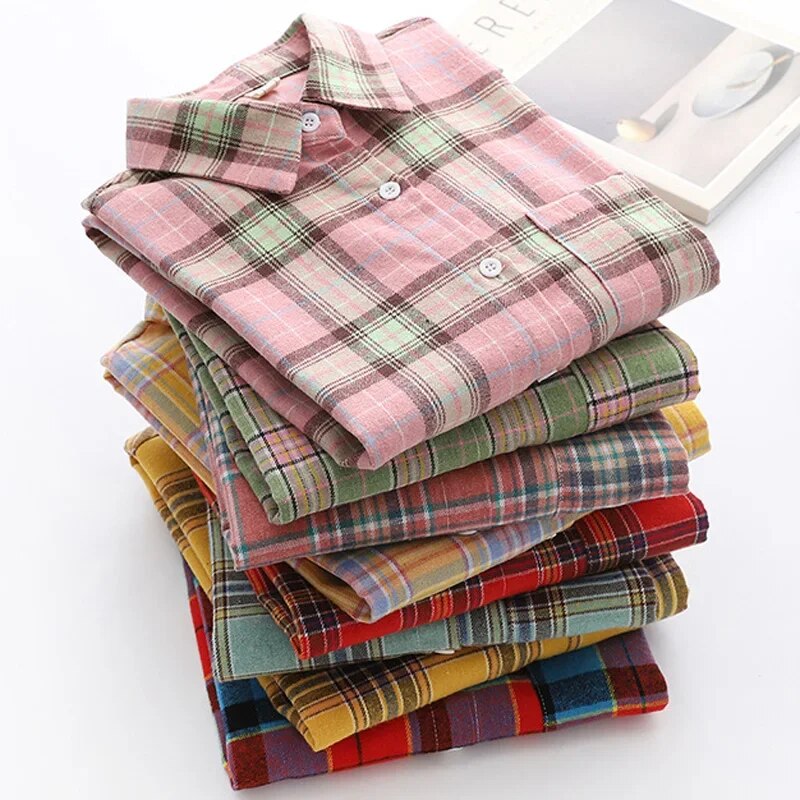 Women's Plaid Casual Short Joker Long Sleeve Shirt