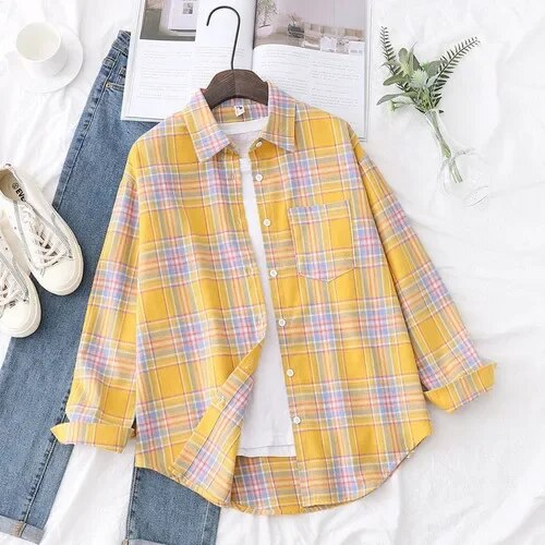 Women's Plaid Casual Short Joker Long Sleeve Shirt