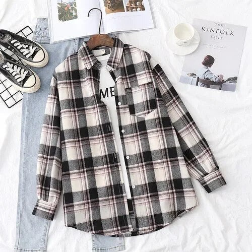 Women's Plaid Casual Short Joker Long Sleeve Shirt