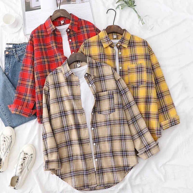 Women's Plaid Casual Short Joker Long Sleeve Shirt