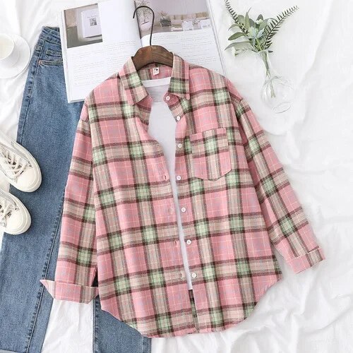 Women's Plaid Casual Short Joker Long Sleeve Shirt