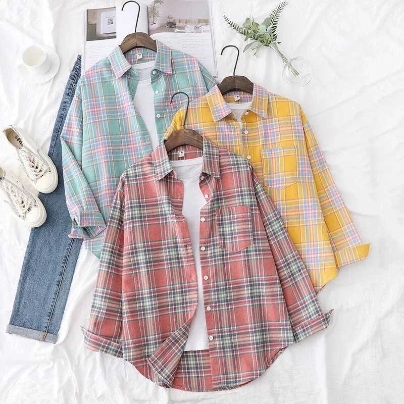 Women's Plaid Casual Short Joker Long Sleeve Shirt