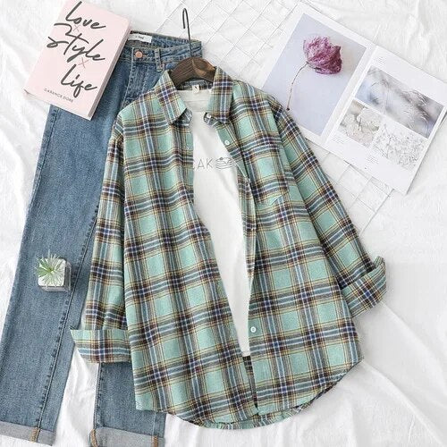 Women's Plaid Casual Short Joker Long Sleeve Shirt