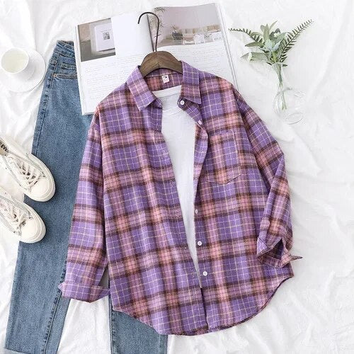 Women's Plaid Casual Short Joker Long Sleeve Shirt