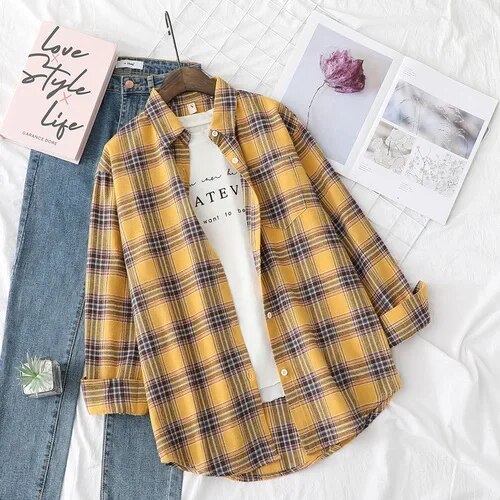 Women's Plaid Casual Short Joker Long Sleeve Shirt