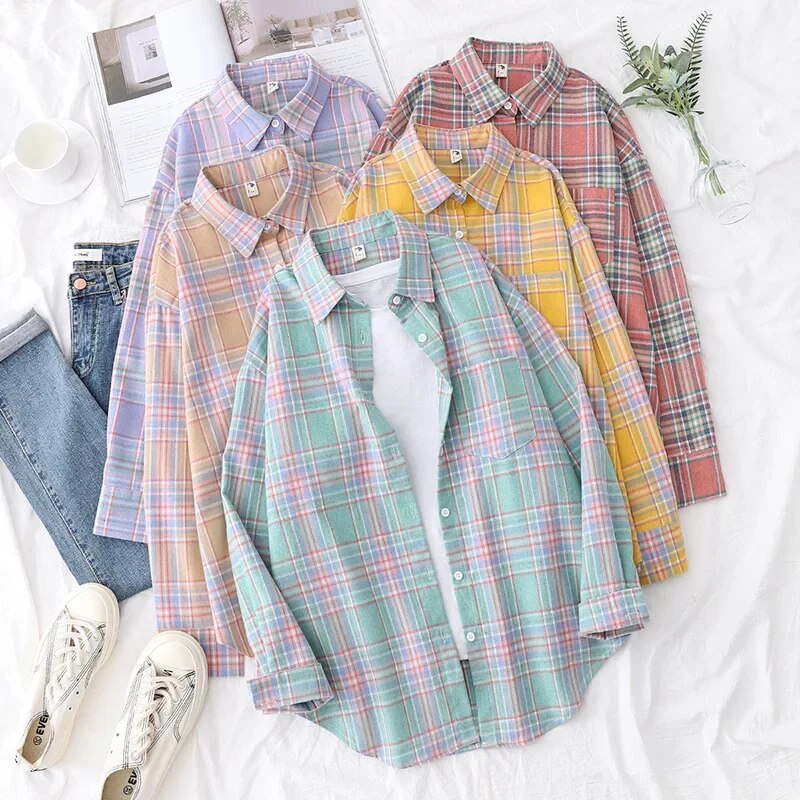 Women's Plaid Casual Short Joker Long Sleeve Shirt