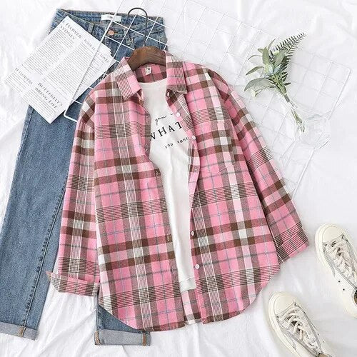 Women's Plaid Casual Short Joker Long Sleeve Shirt