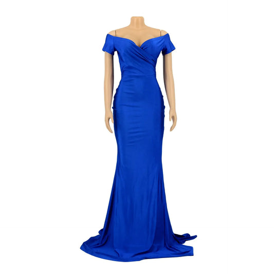 Women's Sexy Solid Color V-neck Side Split Off Shoulder Long Formal Evening Dress