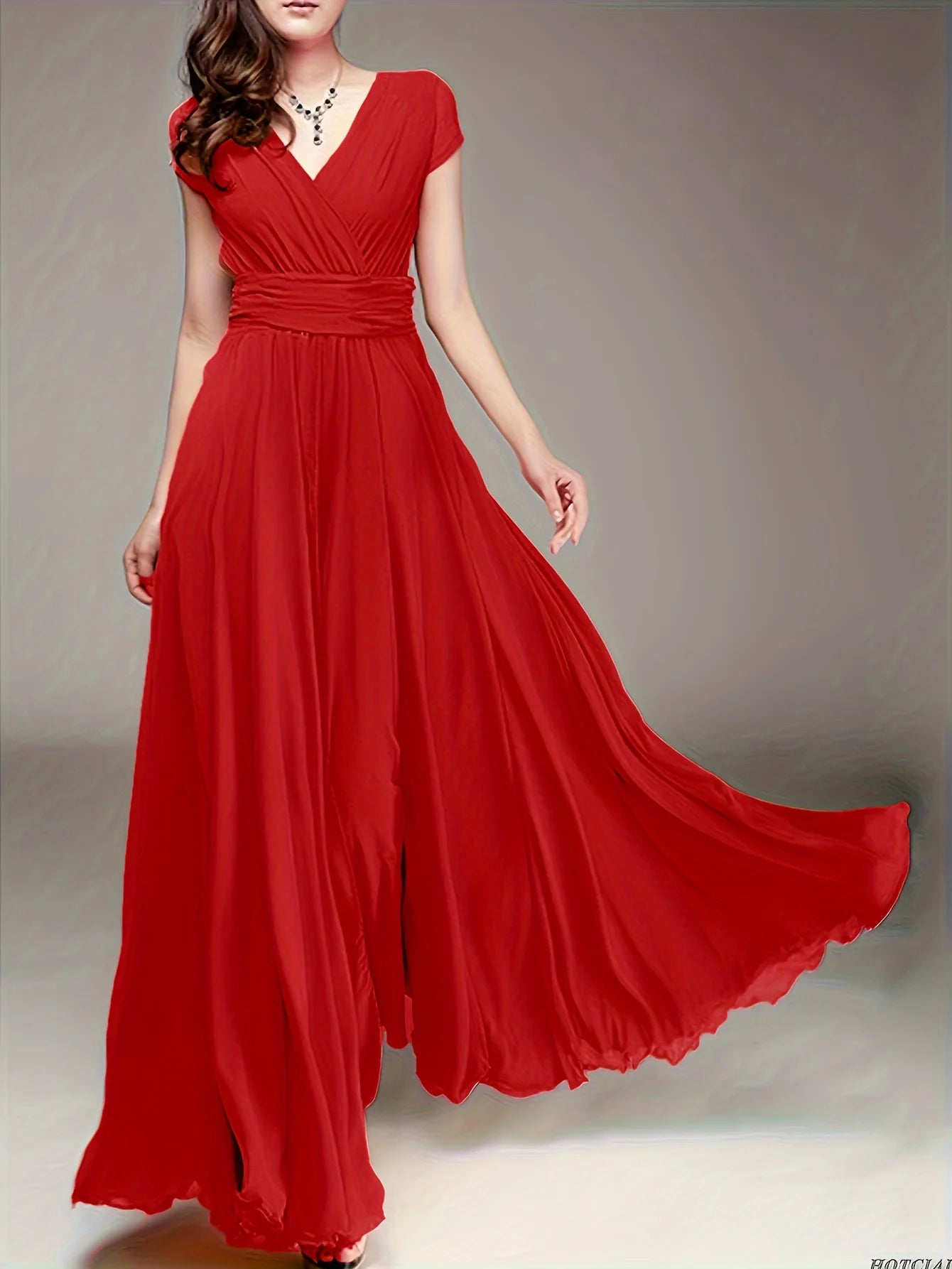 Zipper Solid Elegant V-neck Ruched Bridesmaid Dress