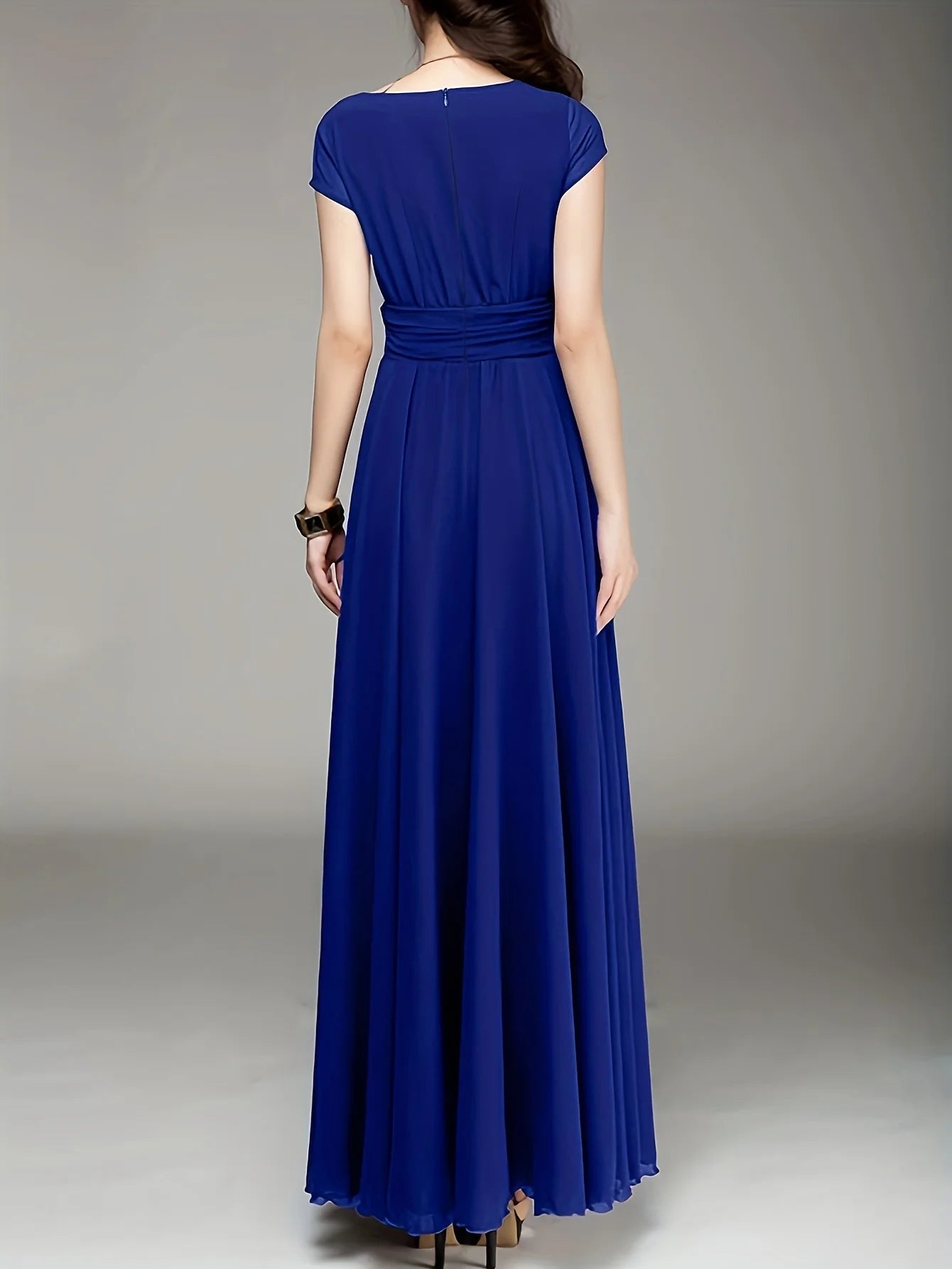 Zipper Solid Elegant V-neck Ruched Bridesmaid Dress