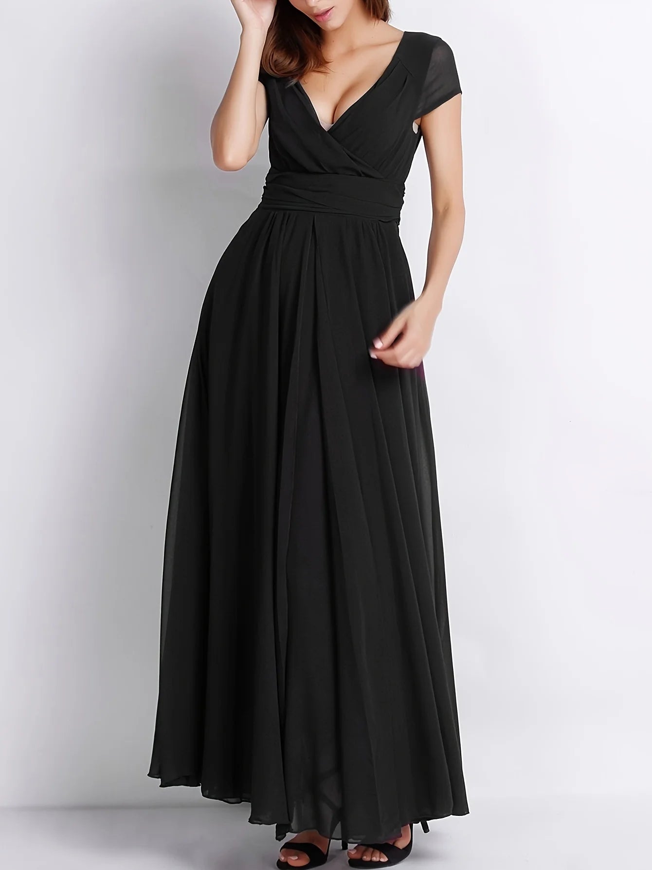 Zipper Solid Elegant V-neck Ruched Bridesmaid Dress