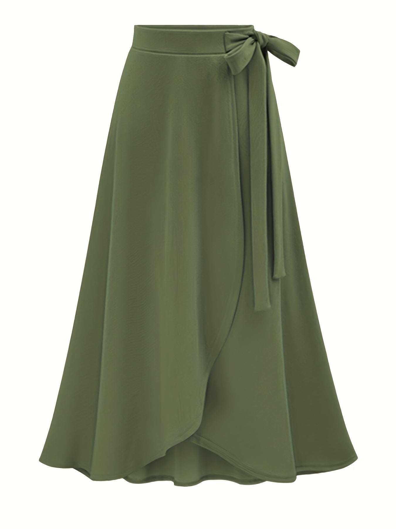 Plus Size Solid Color Side Knot Layered Maxi Skirt, Women's Plus Slight Stretch Elegant Skirt