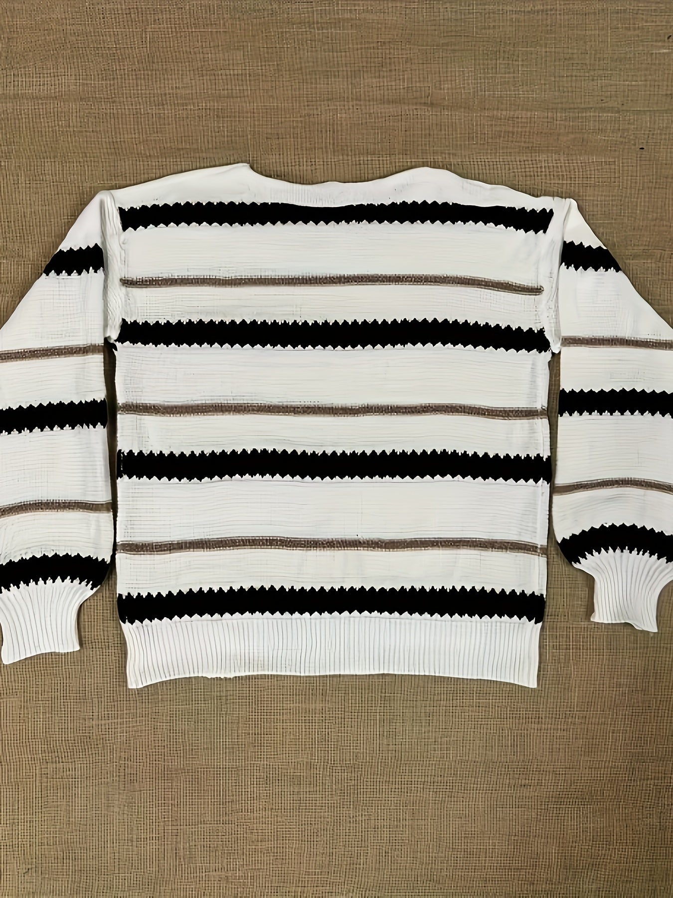 Striped Pattern Crew Neck Knitted Top, Casual Long Sleeve Pullover Sweater For Fall & Winter, Women's Clothing