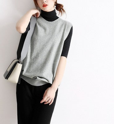 Round Neck Pullover Button Wool Knitted Loose Vest