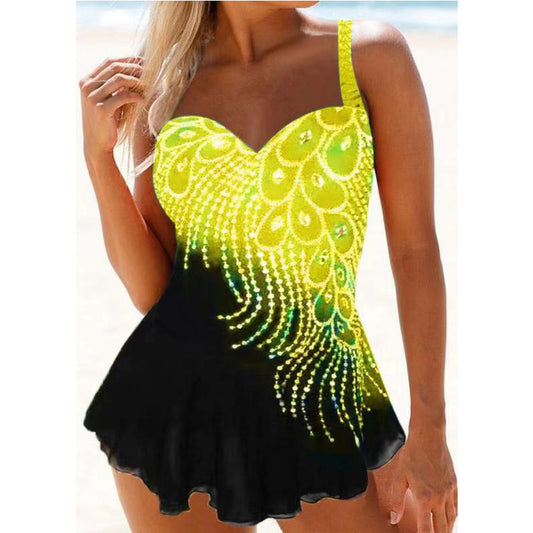 Printing Contrast Color One Piece Swimwear