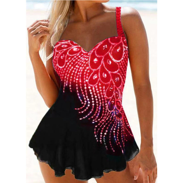 Printing Contrast Color One Piece Swimwear