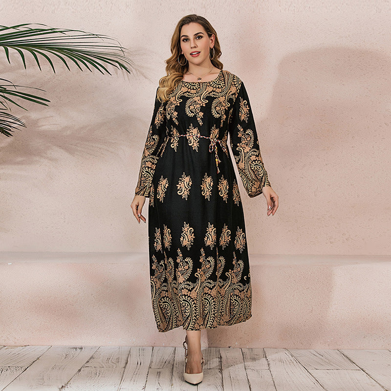 Vintage Abstract Pattern Long Sleeve Ethnic Long Dress