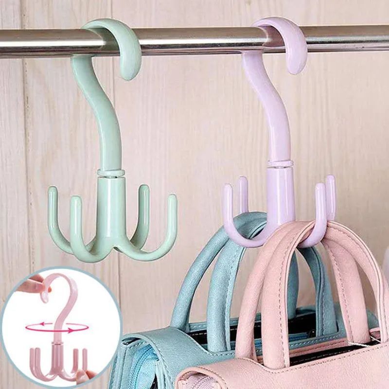 Rotatable Four-claw Bag Hook Slipper Tie Scarf Coat Rack Hanger