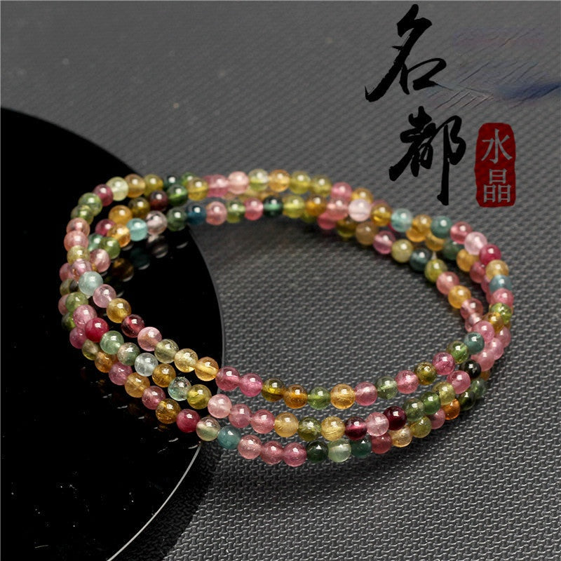 Natural Crystal Tourmaline Fashion Three Loop Bracelet