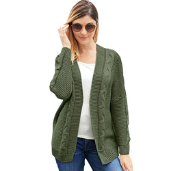 Women's Green Chunky Wide Long Sleeve Open Front Knit Sweater Cardigan