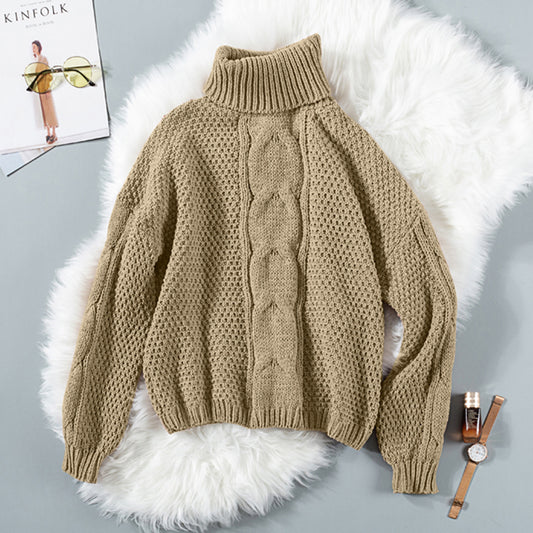 Solid Color Turtleneck Pullover Women Oversized Loose Knit Sweater