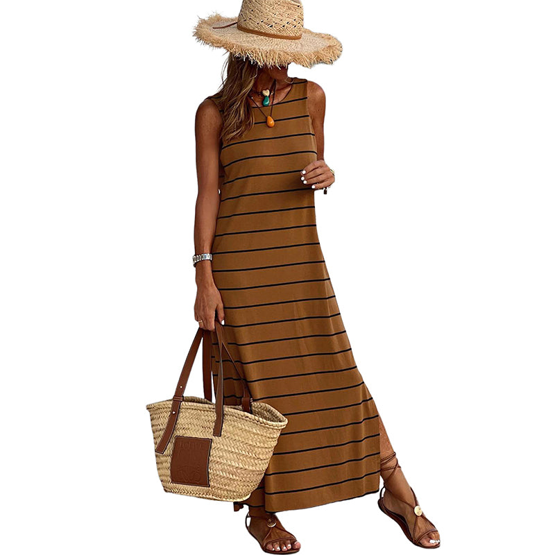 2023 Summer Casual Loose Mini T Shirt Long Striped Dress