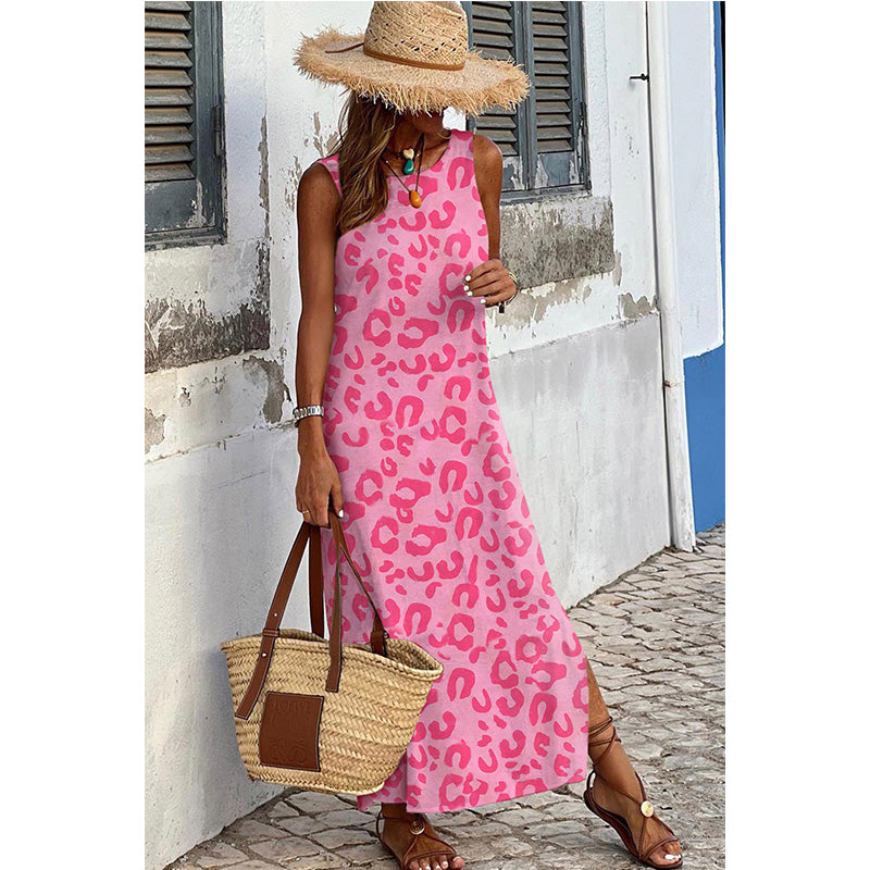 Casual Print Sleeveless Long Women High Waist Maxi Summer Dress