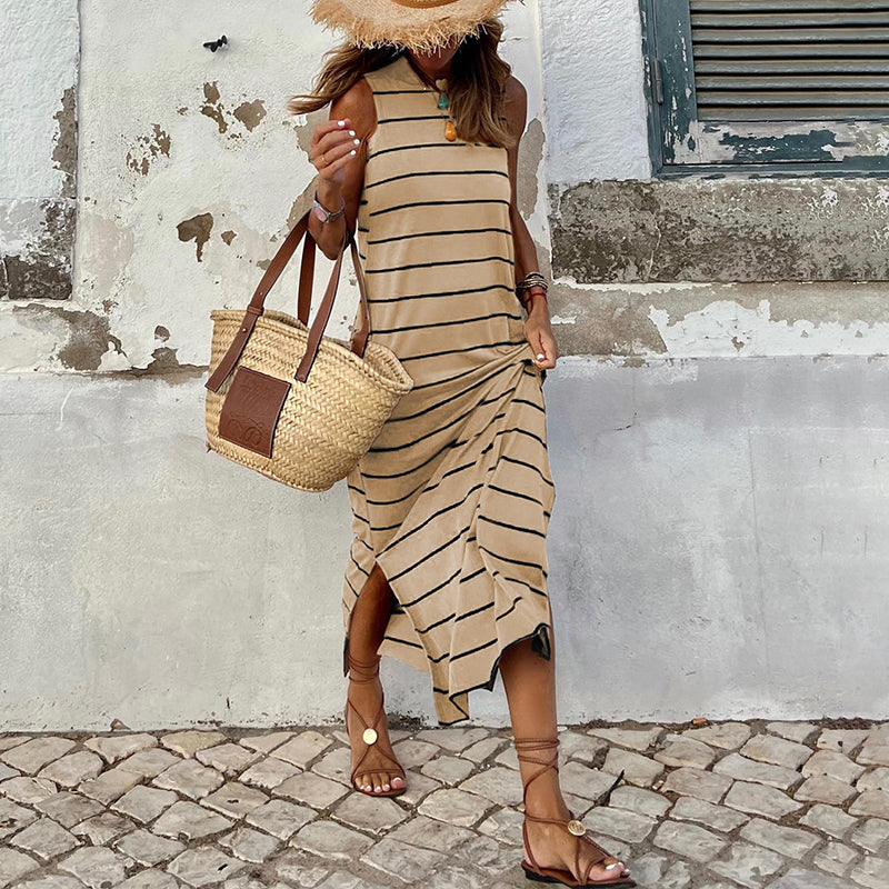 2023 Summer Casual Loose Mini T Shirt Long Striped Dress