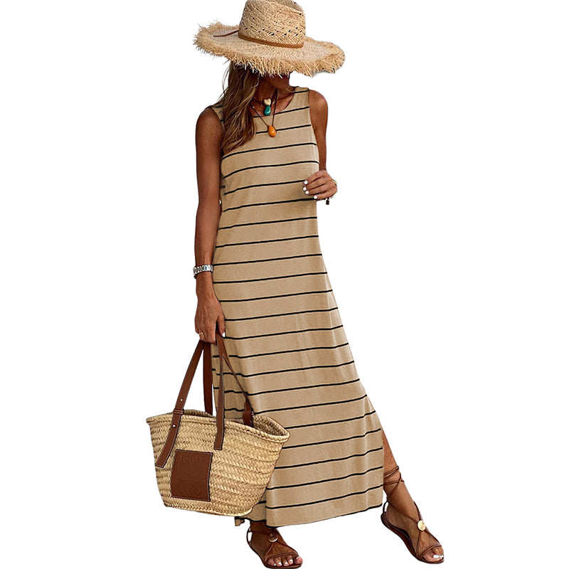 2023 Summer Casual Loose Mini T Shirt Long Striped Dress