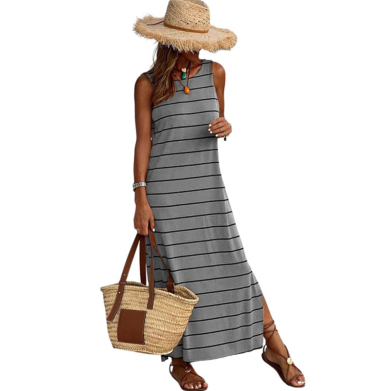 2023 Summer Casual Loose Mini T Shirt Long Striped Dress