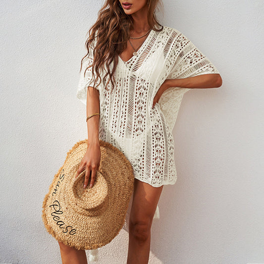 Wholesale Fashion Women Crochet Knitted Tassel Tie Kimono Beachwear Beach Wear Cover Up