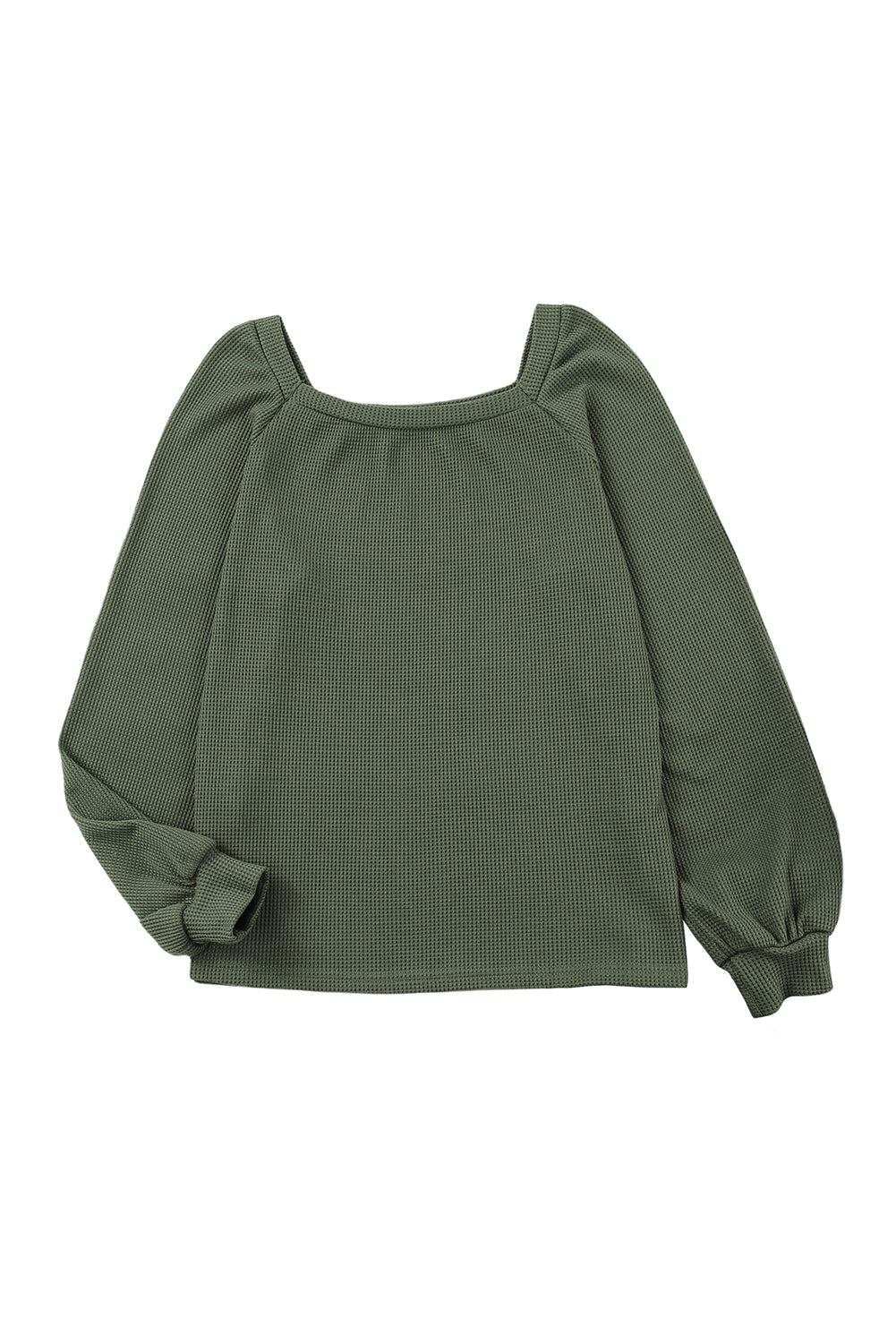 Square Neck Puff Sleeve Waffle Knit Top