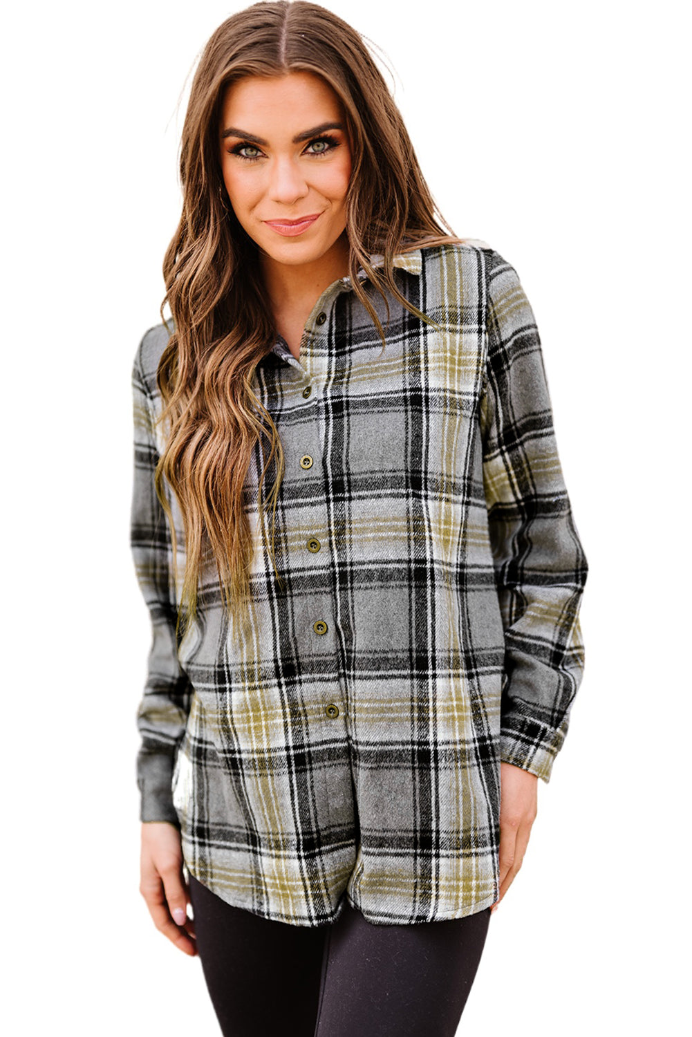 Oversize Rounded Hem Plaid Shirt with Slits