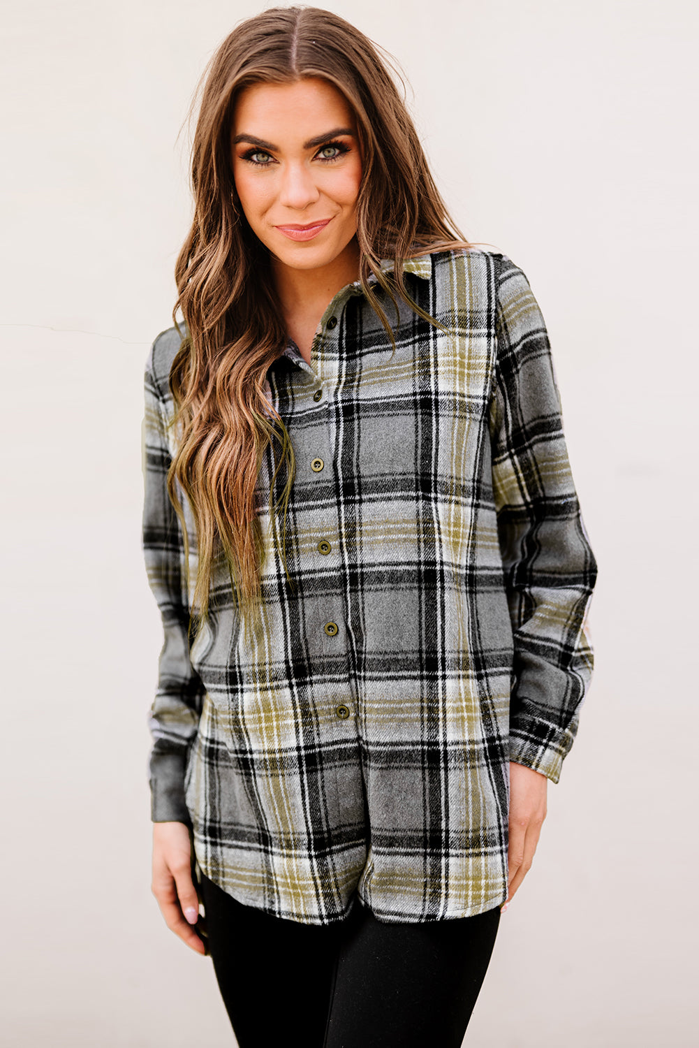 Oversize Rounded Hem Plaid Shirt with Slits